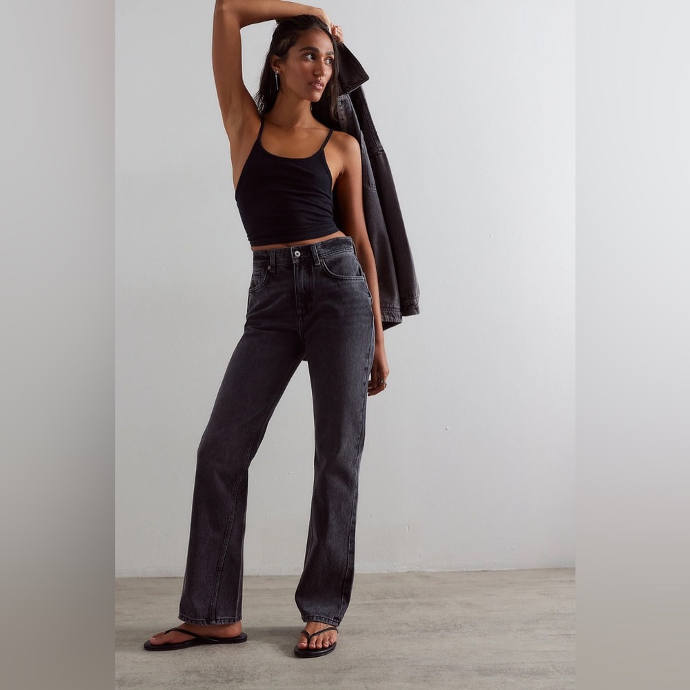 Free People We the Free Black Xena High Rise Slim Straight Jeans